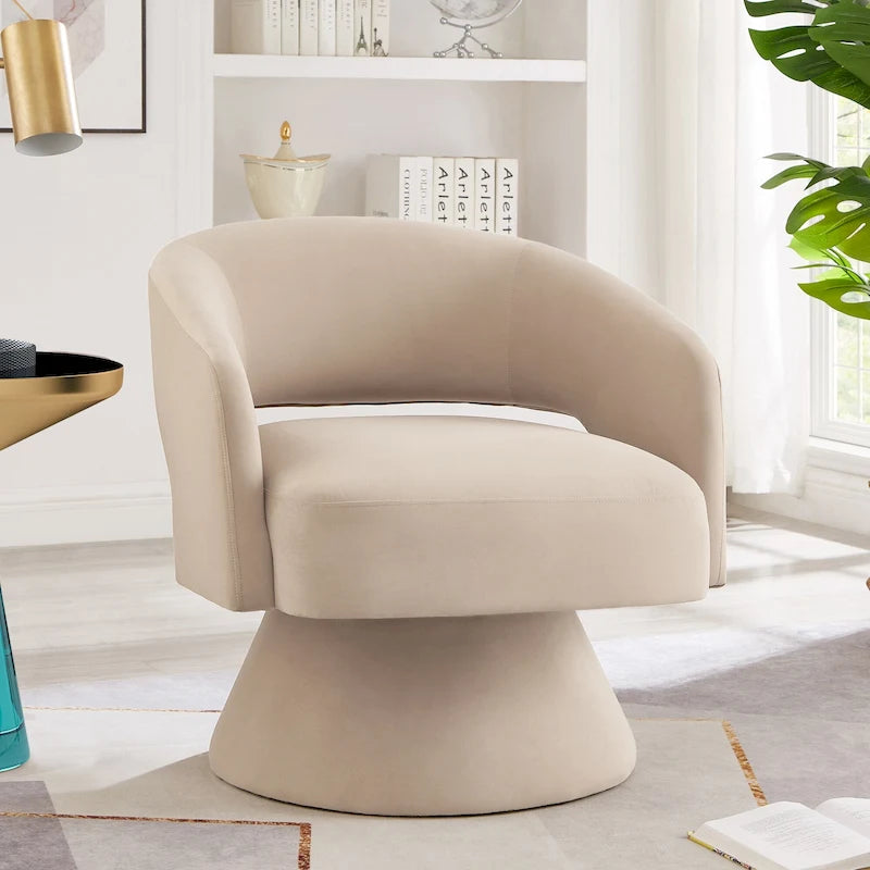 Velvet Swivel Barrel Accent Chair with 360° Rotation & Open Backrest