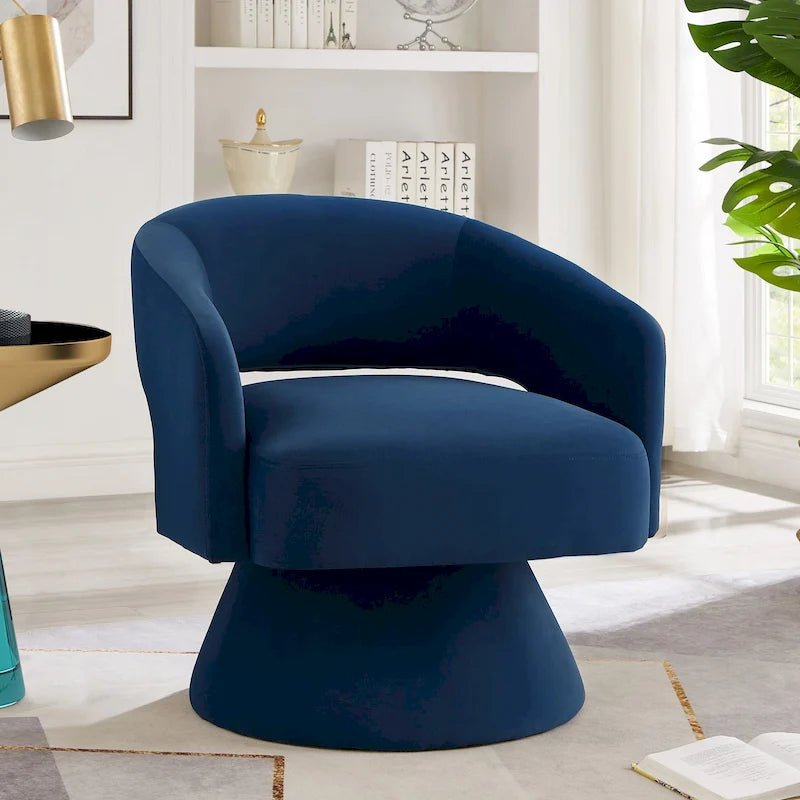 Velvet Swivel Barrel Accent Chair with 360° Rotation & Open Backrest
