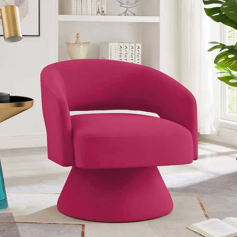 Velvet Swivel Barrel Accent Chair with 360° Rotation & Open Backrest