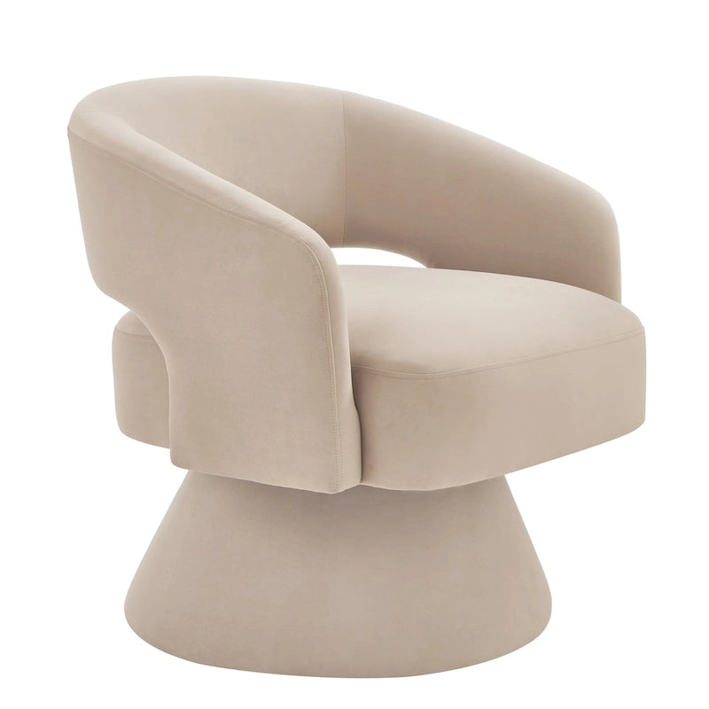Velvet Swivel Barrel Accent Chair with 360° Rotation & Open Backrest