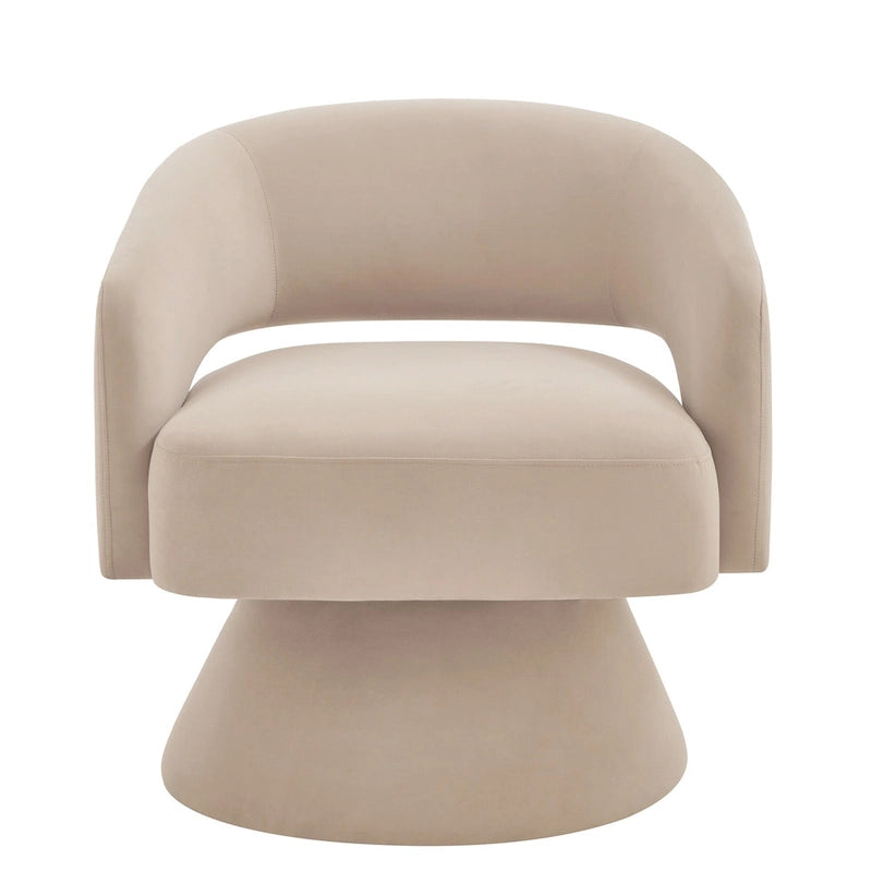 Velvet Swivel Barrel Accent Chair with 360° Rotation & Open Backrest