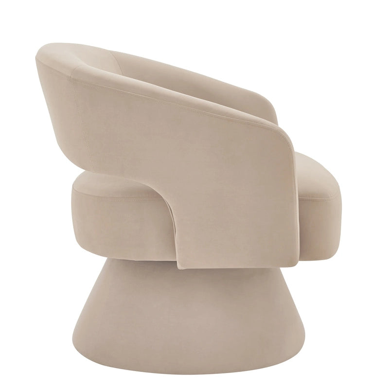 Velvet Swivel Barrel Accent Chair with 360° Rotation & Open Backrest