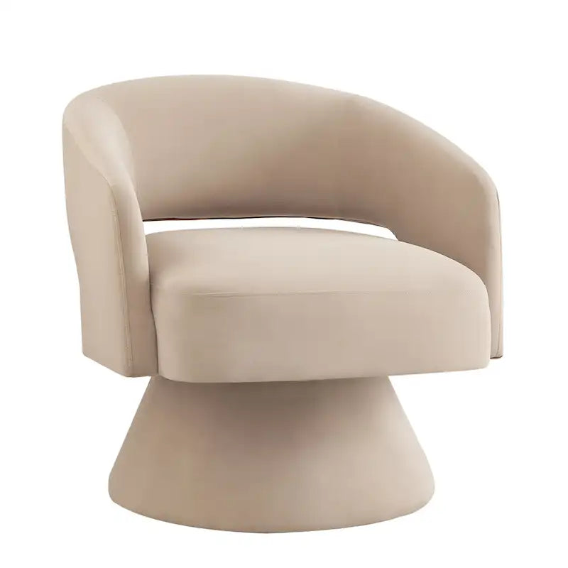 Velvet Swivel Barrel Accent Chair with 360° Rotation & Open Backrest