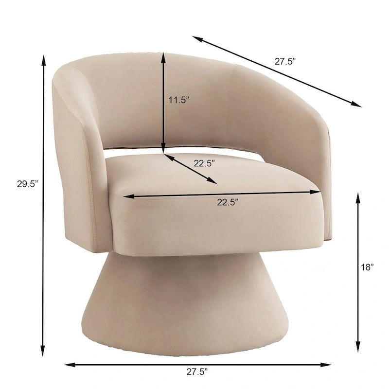 Velvet Swivel Barrel Accent Chair with 360° Rotation & Open Backrest