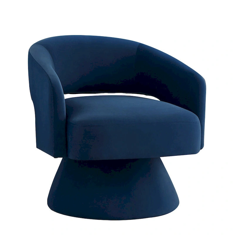 Velvet Swivel Barrel Accent Chair with 360° Rotation & Open Backrest