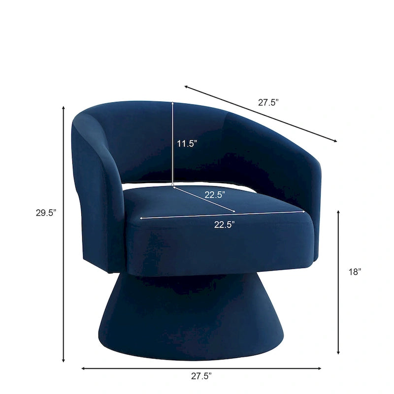 Velvet Swivel Barrel Accent Chair with 360° Rotation & Open Backrest