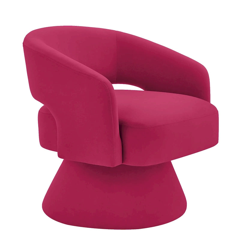Velvet Swivel Barrel Accent Chair with 360° Rotation & Open Backrest
