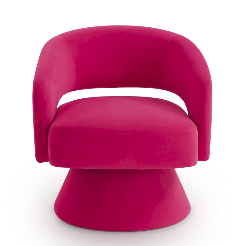 Velvet Swivel Barrel Accent Chair with 360° Rotation & Open Backrest