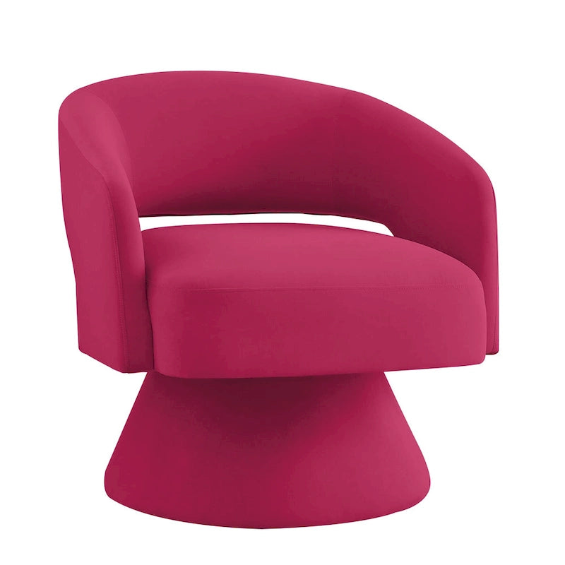 Velvet Swivel Barrel Accent Chair with 360° Rotation & Open Backrest
