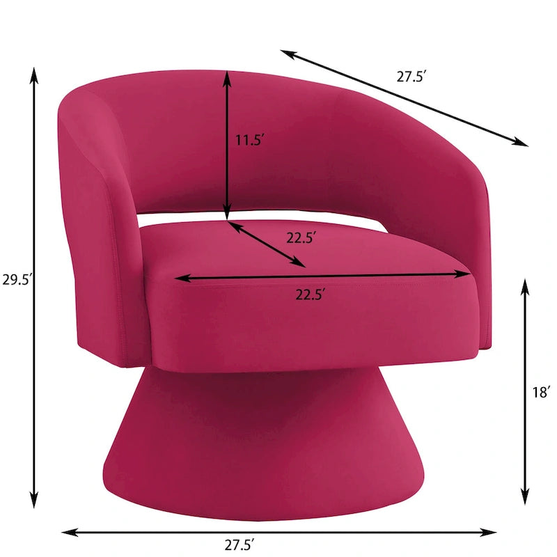 Velvet Swivel Barrel Accent Chair with 360° Rotation & Open Backrest
