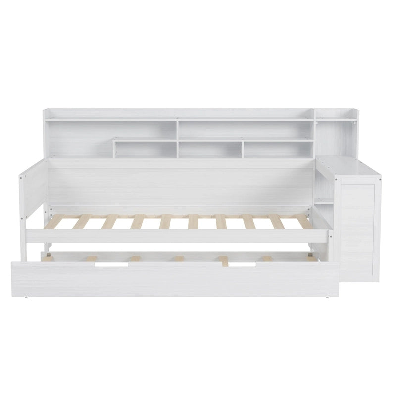 3-in-1 Twin Daybed with Pull-Out Trundle, Storage Shelves & Built-In Desk