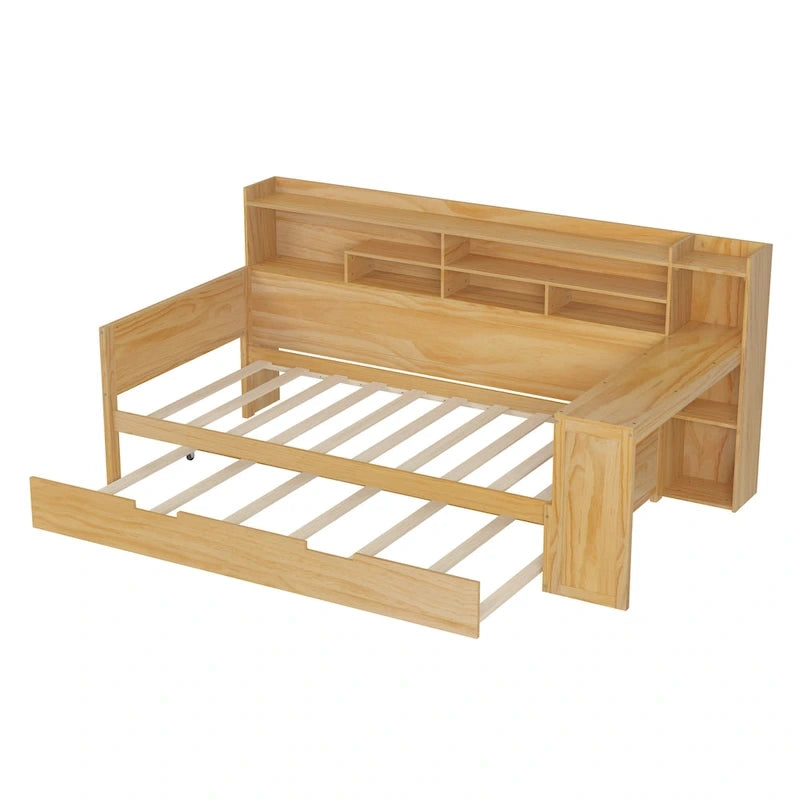 3-in-1 Twin Daybed with Pull-Out Trundle, Storage Shelves & Built-In Desk