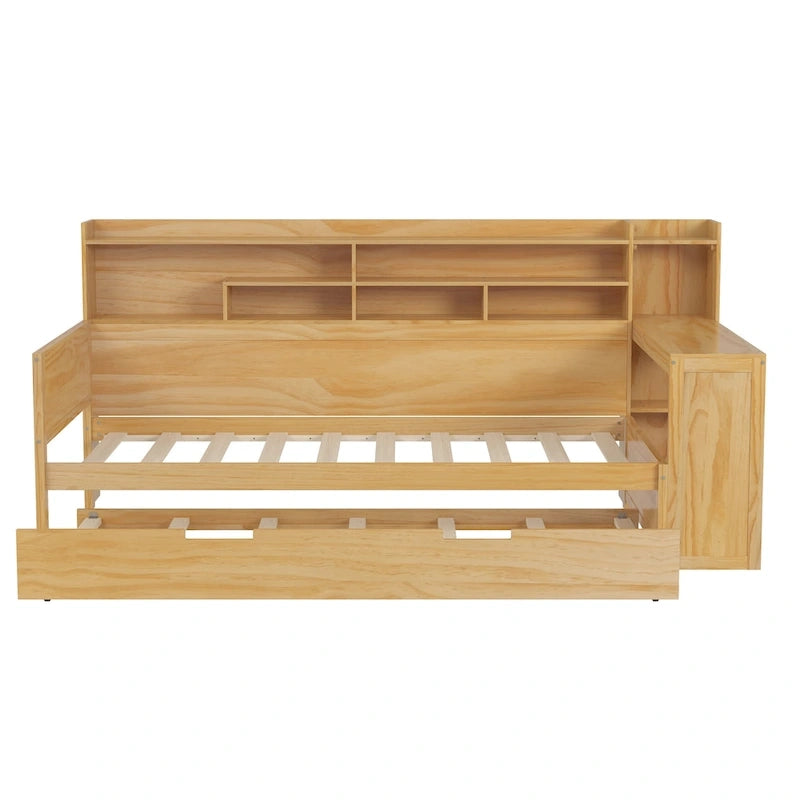 3-in-1 Twin Daybed with Pull-Out Trundle, Storage Shelves & Built-In Desk