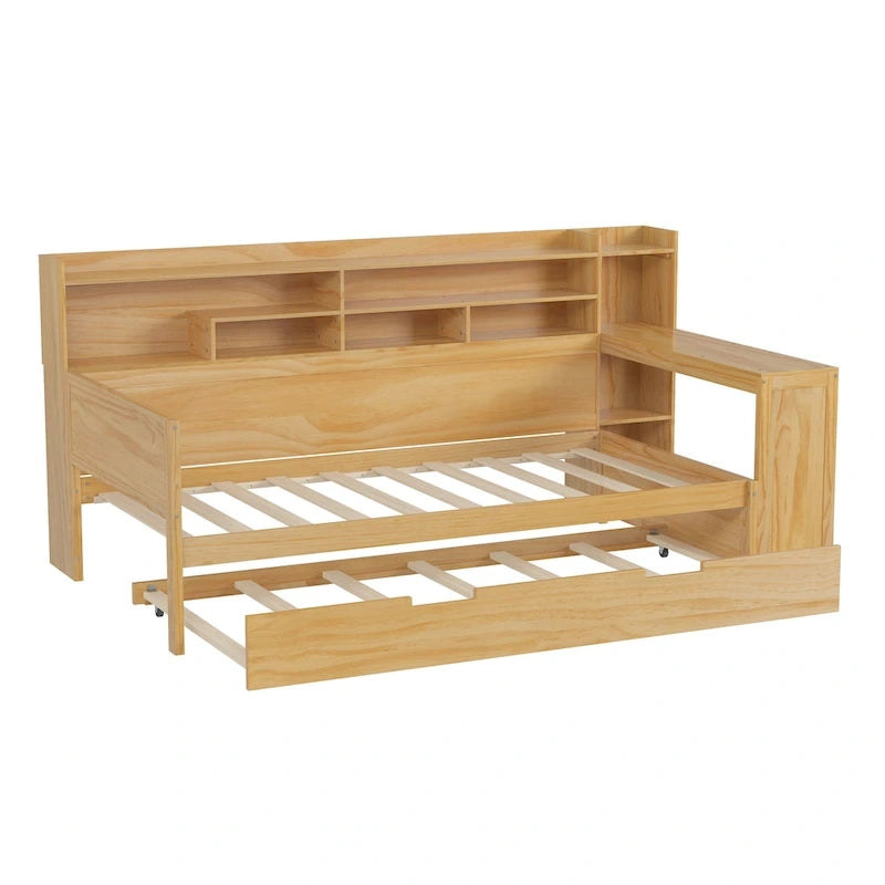 3-in-1 Twin Daybed with Pull-Out Trundle, Storage Shelves & Built-In Desk