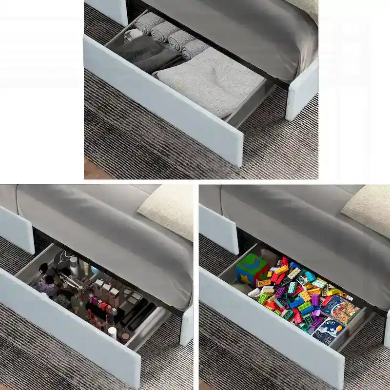 Boucle Wingback Platform Bed with Storage Drawers