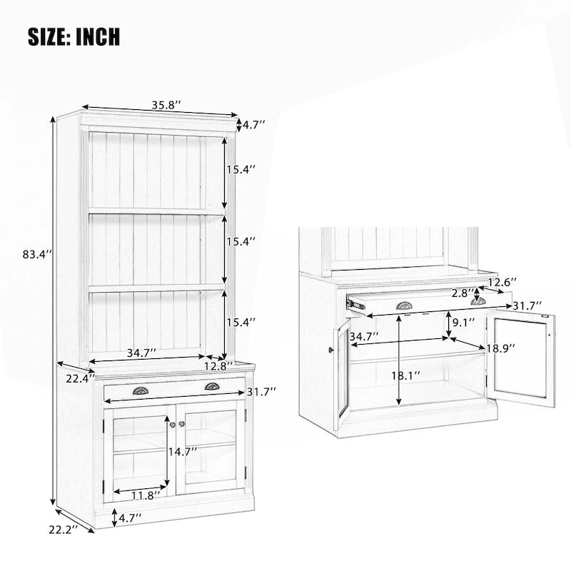 Tall Bookcase with LED Lighting, Tempered Glass Doors & Drawer – Adjustable Shelves, White