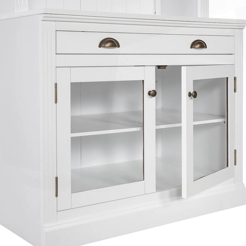 Tall Bookcase with LED Lighting, Tempered Glass Doors & Drawer – Adjustable Shelves, White