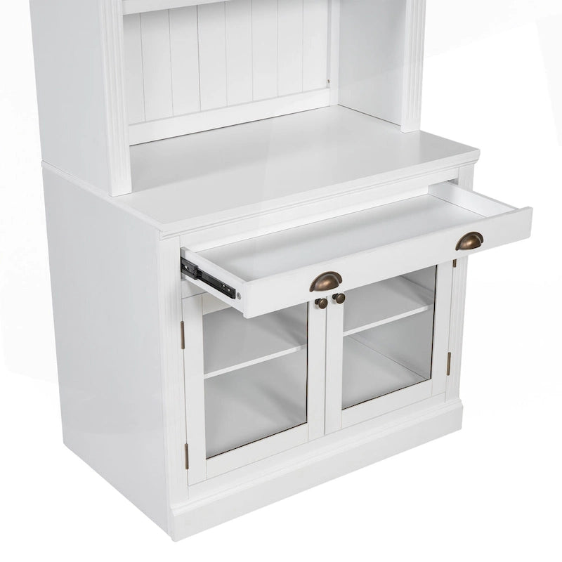 Tall Bookcase with LED Lighting, Tempered Glass Doors & Drawer – Adjustable Shelves, White