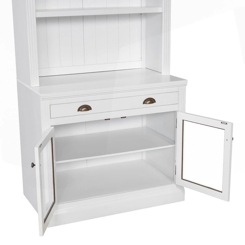 Tall Bookcase with LED Lighting, Tempered Glass Doors & Drawer – Adjustable Shelves, White