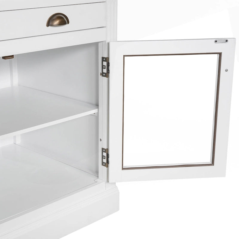 Tall Bookcase with LED Lighting, Tempered Glass Doors & Drawer – Adjustable Shelves, White