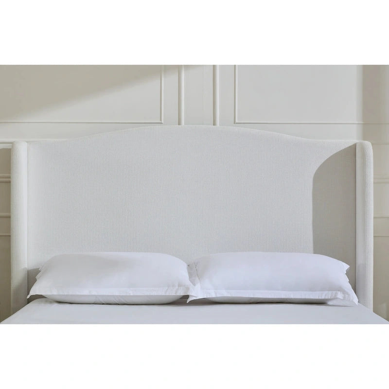 Upholstered Wingback Bed – King Size, Camelback Headboard, Cream White Chenille