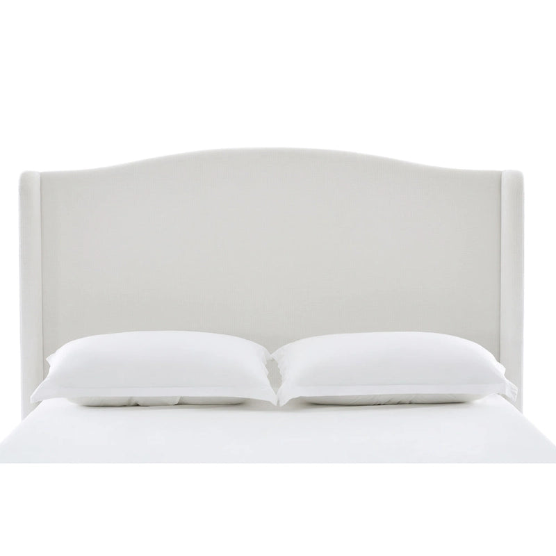 Upholstered Wingback Bed – King Size, Camelback Headboard, Cream White Chenille