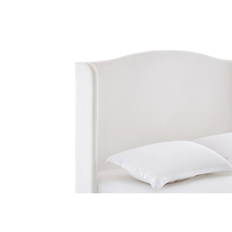 Upholstered Wingback Bed – King Size, Camelback Headboard, Cream White Chenille