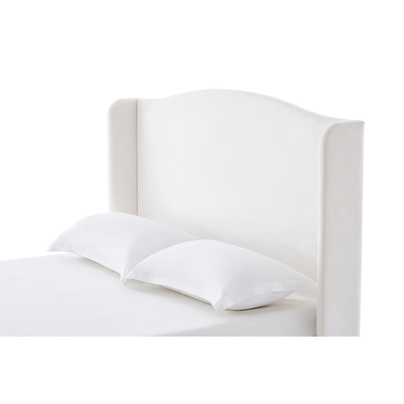 Upholstered Wingback Bed – King Size, Camelback Headboard, Cream White Chenille