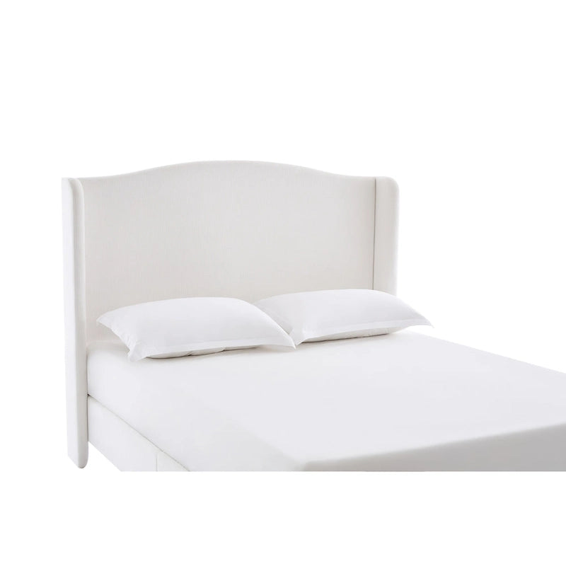 Upholstered Wingback Bed – King Size, Camelback Headboard, Cream White Chenille