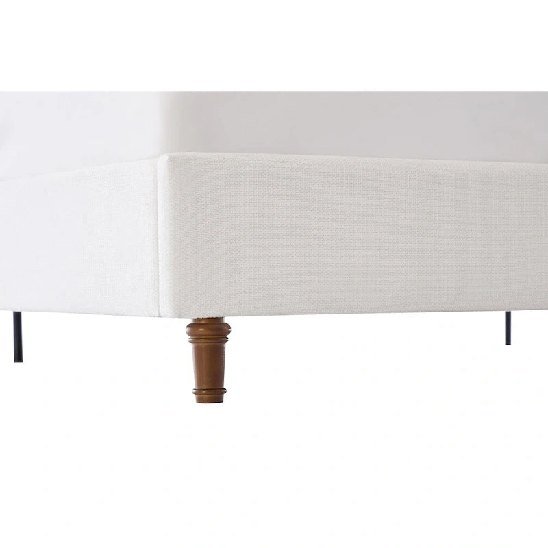 Upholstered Wingback Bed – King Size, Camelback Headboard, Cream White Chenille