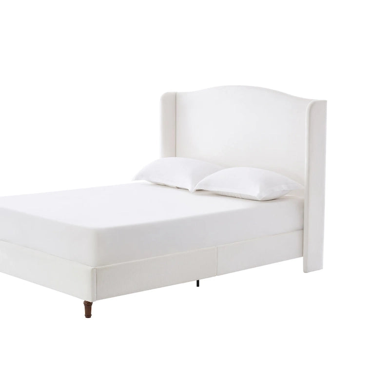 Upholstered Wingback Bed – King Size, Camelback Headboard, Cream White Chenille