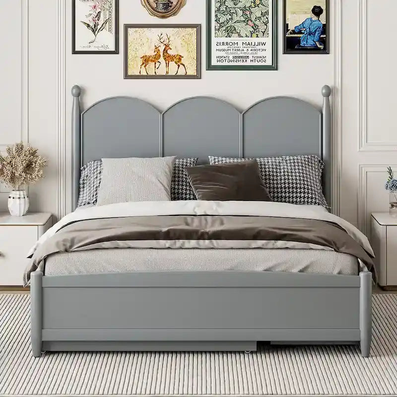 Lit plate-forme queen avec lit gigogne et tiroirs de rangement