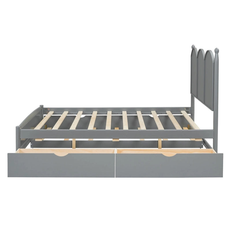 Lit plate-forme queen avec lit gigogne et tiroirs de rangement