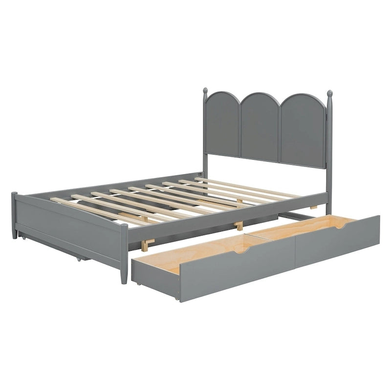 Lit plate-forme queen avec lit gigogne et tiroirs de rangement