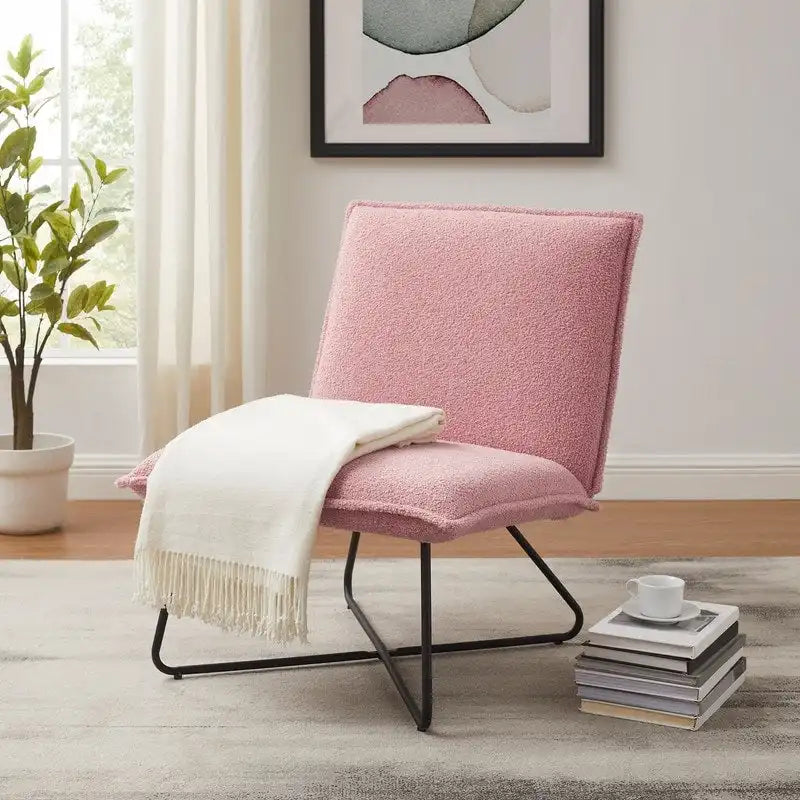 Pillow-Style Accent Chair with Metal Wire Base – Flanged Edge, 6 Fabric Options