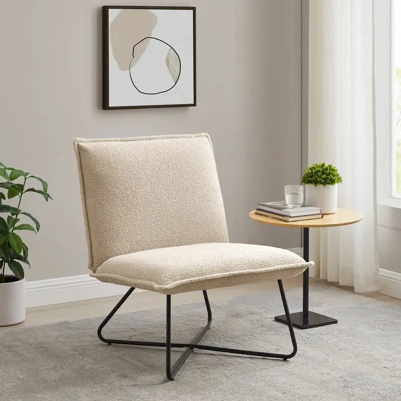 Pillow-Style Accent Chair with Metal Wire Base – Flanged Edge, 6 Fabric Options