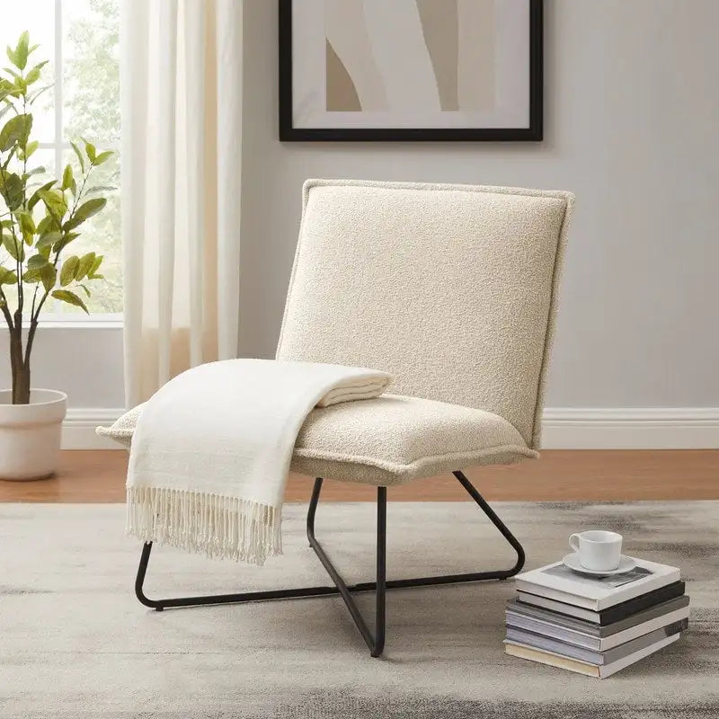 Pillow-Style Accent Chair with Metal Wire Base – Flanged Edge, 6 Fabric Options