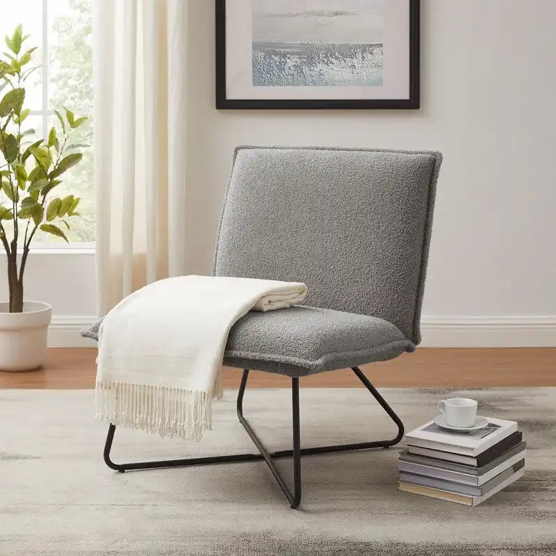 Pillow-Style Accent Chair with Metal Wire Base – Flanged Edge, 6 Fabric Options
