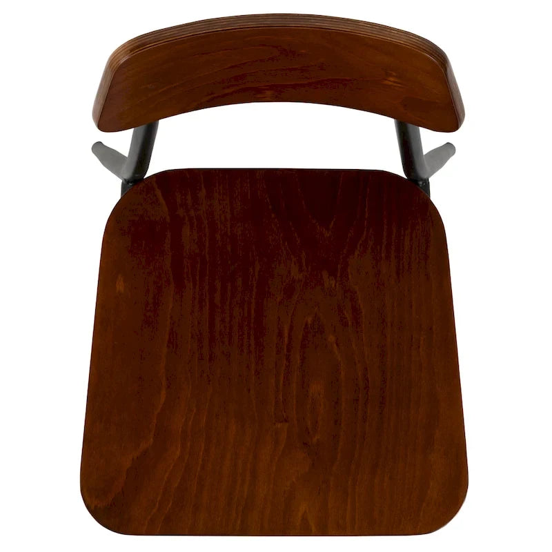 Industrial Steel & Wood Bar Stool, Set of 2 – Curved Back, Footrest, Mahogany
