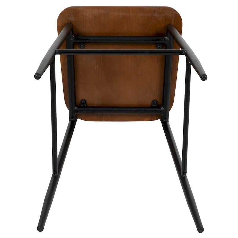 Industrial Steel & Wood Bar Stool, Set of 2 – Curved Back, Footrest, Mahogany