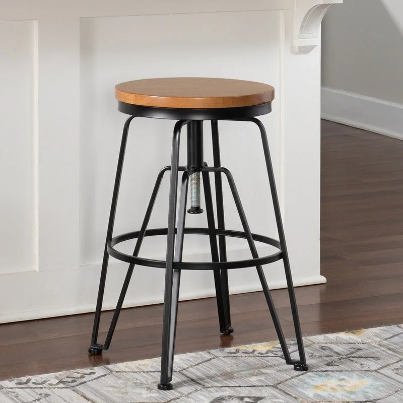 Adjustable Wood & Metal Bar Stool 25–29" – Swivel Height, Foot Rail, 7 Finishes