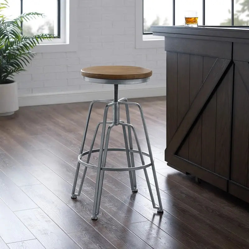 Adjustable Wood & Metal Bar Stool 25–29" – Swivel Height, Foot Rail, 7 Finishes