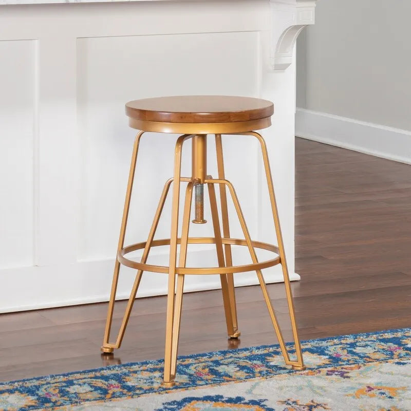 Adjustable Wood & Metal Bar Stool 25–29" – Swivel Height, Foot Rail, 7 Finishes