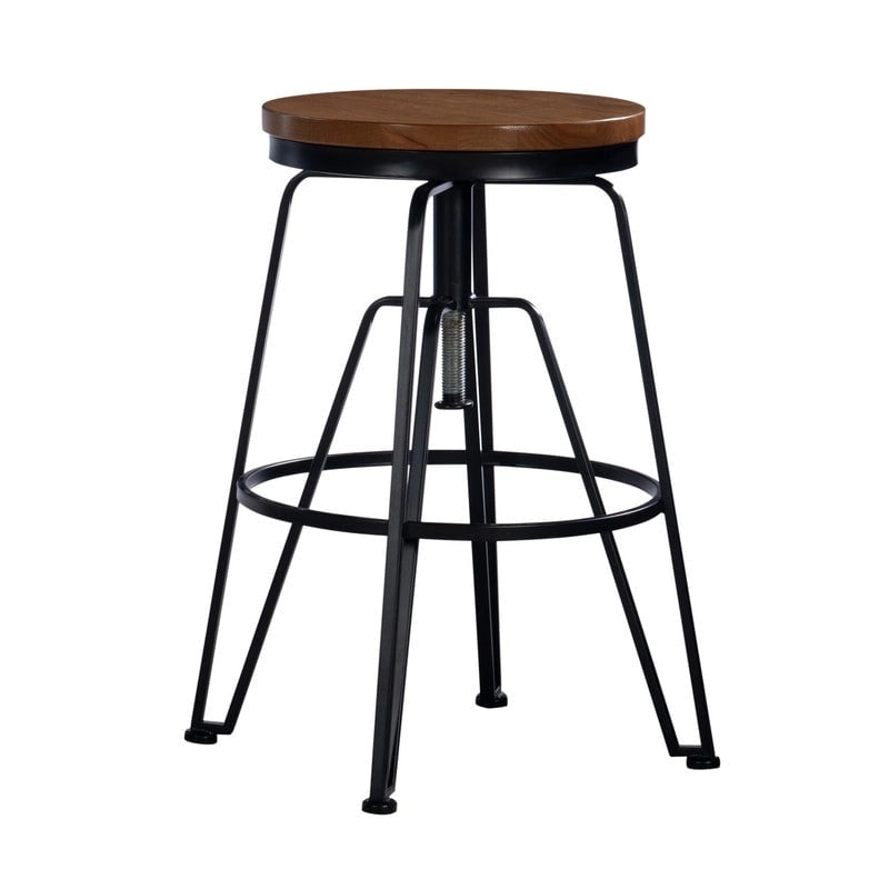 Adjustable Wood & Metal Bar Stool 25–29" – Swivel Height, Foot Rail, 7 Finishes