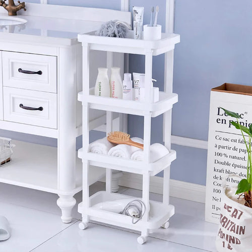 4-Shelf Plastic Rolling Storage Cart for Kitchen, Bathroom & Home Office