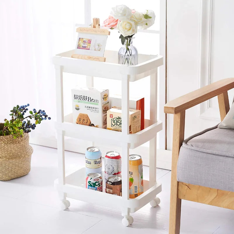 4-Shelf Plastic Rolling Storage Cart for Kitchen, Bathroom & Home Office