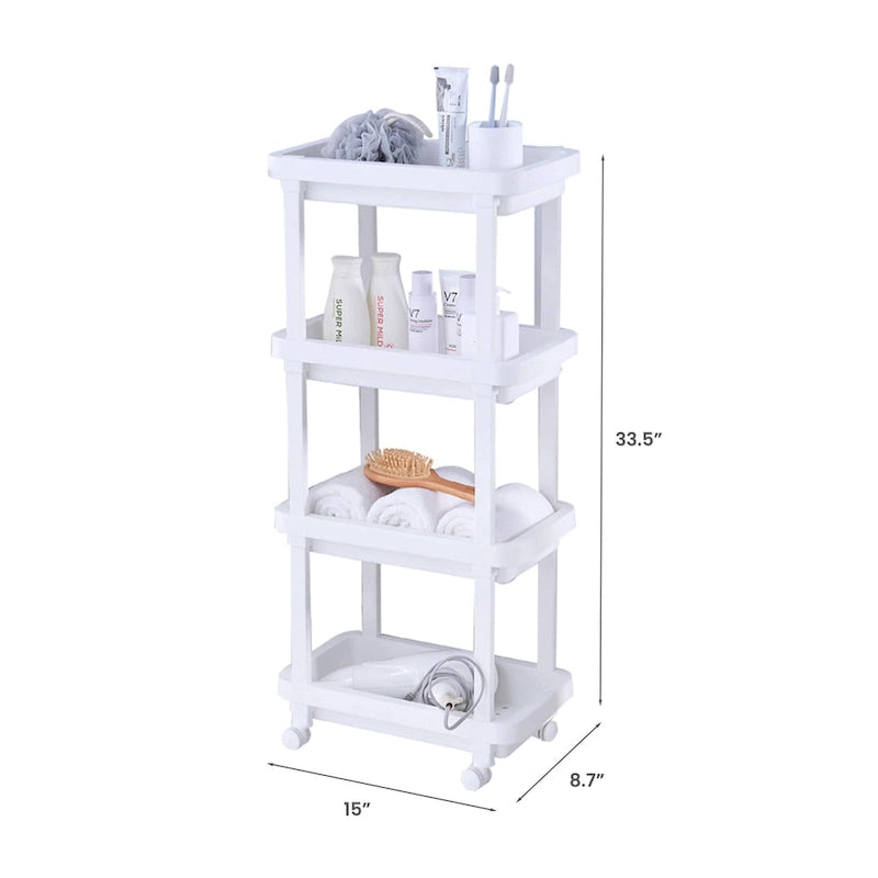 4-Shelf Plastic Rolling Storage Cart for Kitchen, Bathroom & Home Office