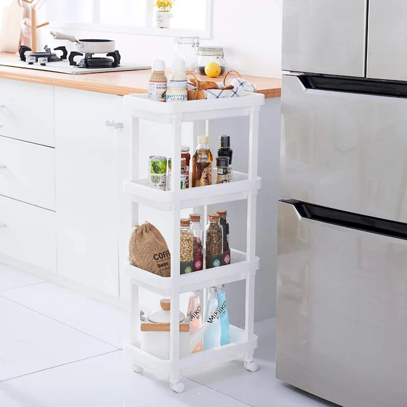 4-Shelf Plastic Rolling Storage Cart for Kitchen, Bathroom & Home Office