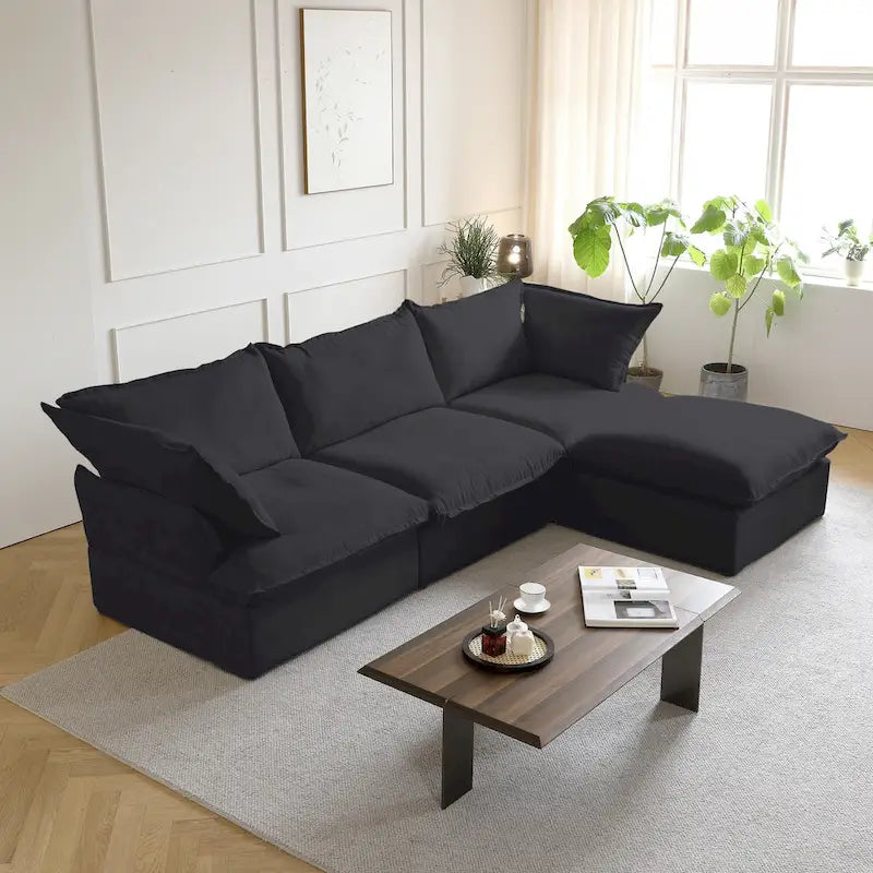 Pouf carré tapissé – Structure en bois massif, housse amovible, 3 coloris