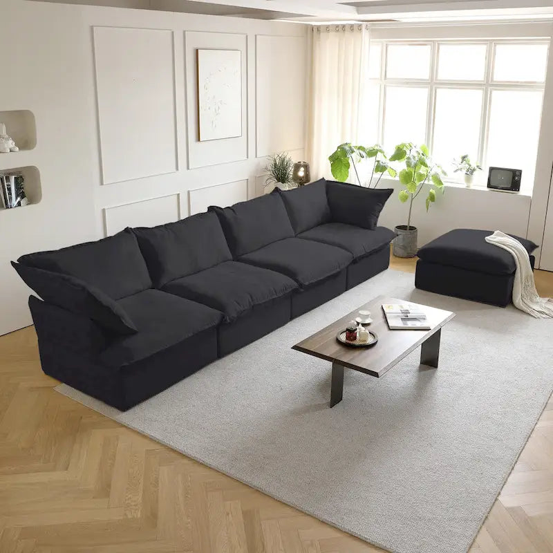 Pouf carré tapissé – Structure en bois massif, housse amovible, 3 coloris